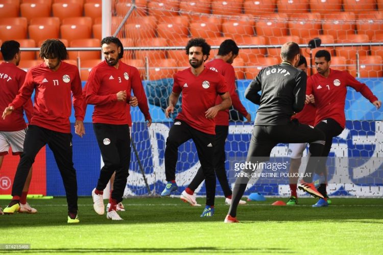 Egypt's forward Mohamed Salah (C), training, World Cup 2018